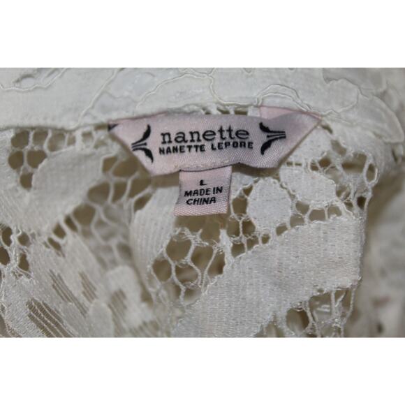 Nanette Lepore White Floral Lace Button Down Blouse Women’s Large - Picture 3 of 3